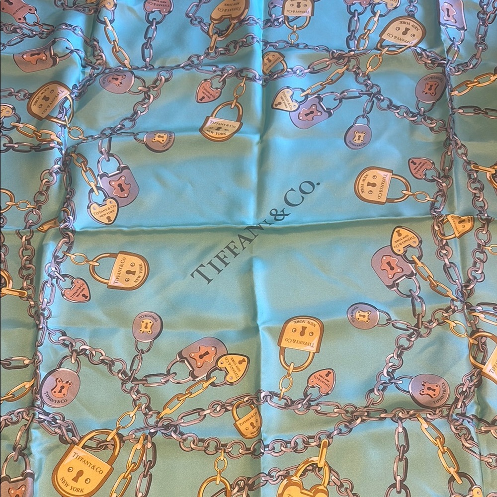 Tiffany & Co. Blue and Gold Silk Scarf